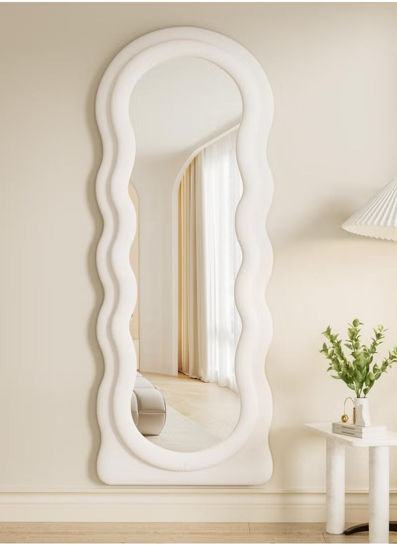 Otlsh Wavy Floor Mirror, 63 x 24 inches, Full Length, Flannel Frame, Modern Style, Freestanding or Wall Mounted, Home Decor, 1 Piece, 25.5 pounds