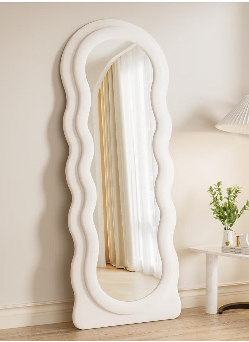 Otlsh Wavy Floor Mirror, 63 x 24 inches, Full Length, Flannel Frame, Modern Style, Freestanding or Wall Mounted, Home Decor, 1 Piece, 25.5 pounds