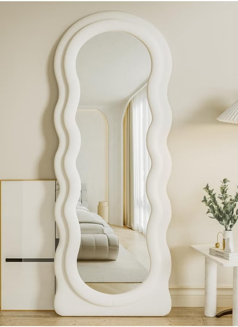 Otlsh Wavy Floor Mirror, 63 x 24 inches, Full Length, Flannel Frame, Modern Style, Freestanding or Wall Mounted, Home Decor, 1 Piece, 25.5 pounds