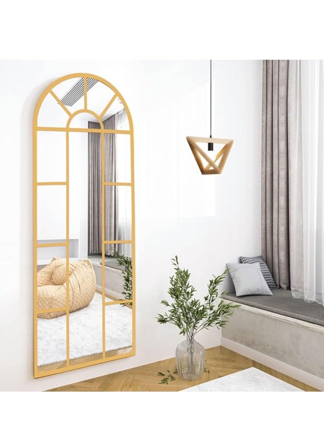 Arched Wall Mirror 170x60cm – Window Decorative Metal Framed Mirror in Gold, Wall-Mounted Farmhouse Style Mirror for Bedroom, Living Room, and Entryway