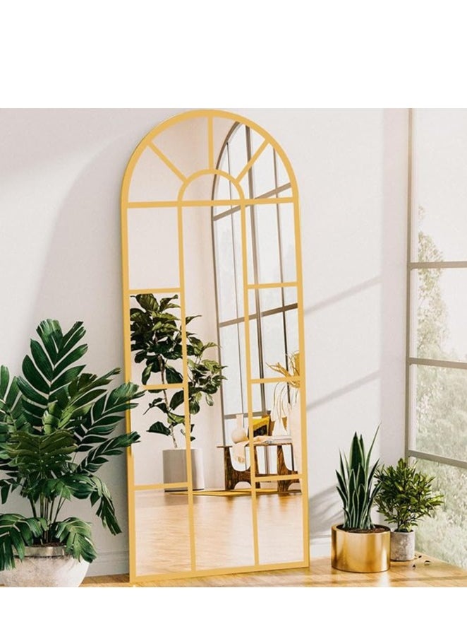 Arched Wall Mirror 170x60cm – Window Decorative Metal Framed Mirror in Gold, Wall-Mounted Farmhouse Style Mirror for Bedroom, Living Room, and Entryway