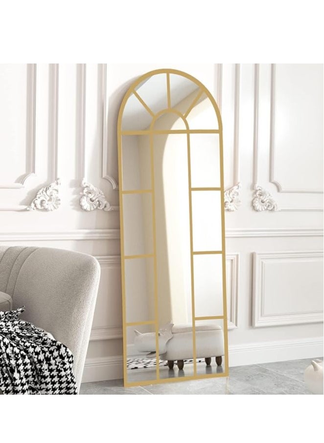 Arched Wall Mirror 170x60cm – Window Decorative Metal Framed Mirror in Gold, Wall-Mounted Farmhouse Style Mirror for Bedroom, Living Room, and Entryway