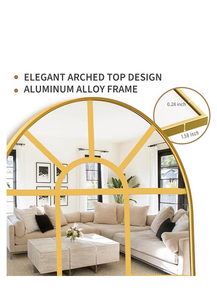 Arched Wall Mirror 170x60cm – Window Decorative Metal Framed Mirror in Gold, Wall-Mounted Farmhouse Style Mirror for Bedroom, Living Room, and Entryway