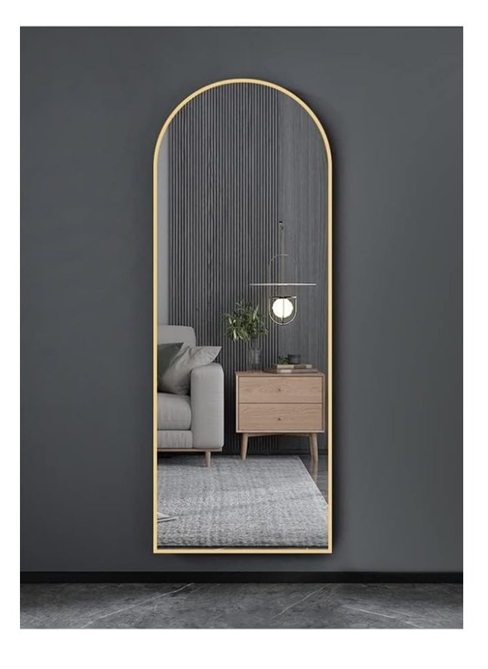 Full Length Mirror 60x160cm – Large Smooth Arched Top Mirror with Gold Frame, HD Mirror, Floor Mirror for Bedroom, Living Room, or Wall-Mounted Use, Stylish Full Body Mirror, Decorative Wall Mirror, Modern Home Décor, Versatile Mounting Options (Standing, Leaning, Wall-Mounted), Elegant Floor Mirror, Functional Bedroom, Dressing Room, and Living Room Mirror