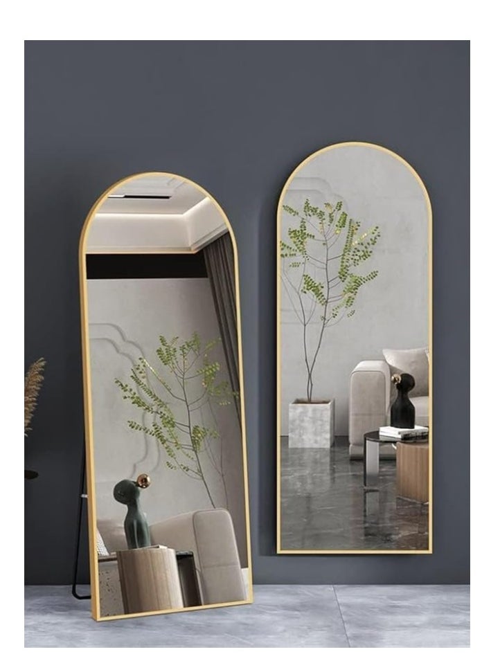 Full Length Mirror 60x160cm – Large Smooth Arched Top Mirror with Gold Frame, HD Mirror, Floor Mirror for Bedroom, Living Room, or Wall-Mounted Use, Stylish Full Body Mirror, Decorative Wall Mirror, Modern Home Décor, Versatile Mounting Options (Standing, Leaning, Wall-Mounted), Elegant Floor Mirror, Functional Bedroom, Dressing Room, and Living Room Mirror