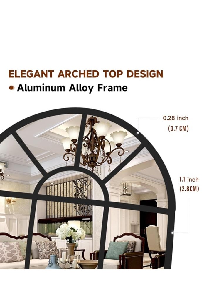 170x60cm Arched Mirror – Black Metal Frame, Decorative Farmhouse Window Mirror for Bedroom, Living Room, and Entryway Wall-Mounted Mirror