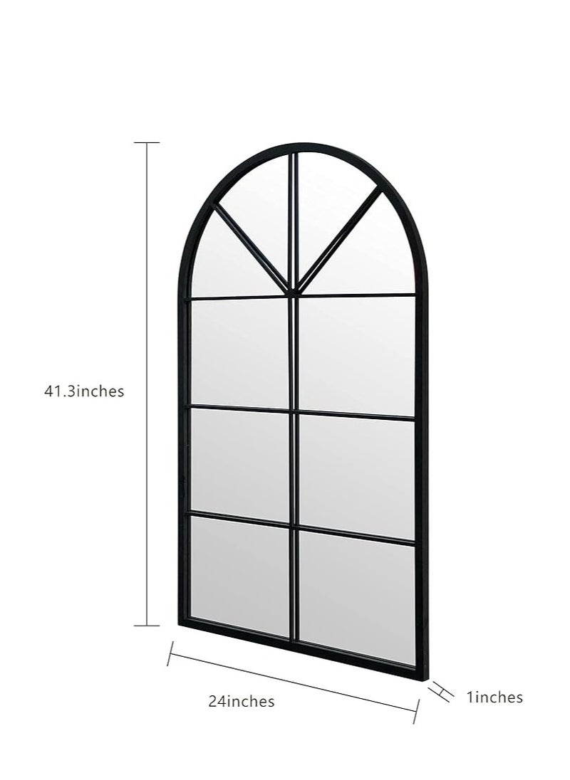 Decorative Black Wall Mirror 60x105cm – Long Hanging Arched Window Frame Design for Bathroom Vanity, Living Room, or Bedroom (Wall-Mounted)