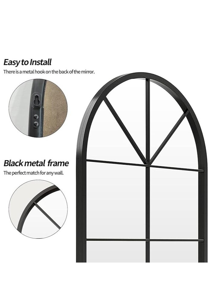 Decorative Black Wall Mirror 60x105cm – Long Hanging Arched Window Frame Design for Bathroom Vanity, Living Room, or Bedroom (Wall-Mounted)