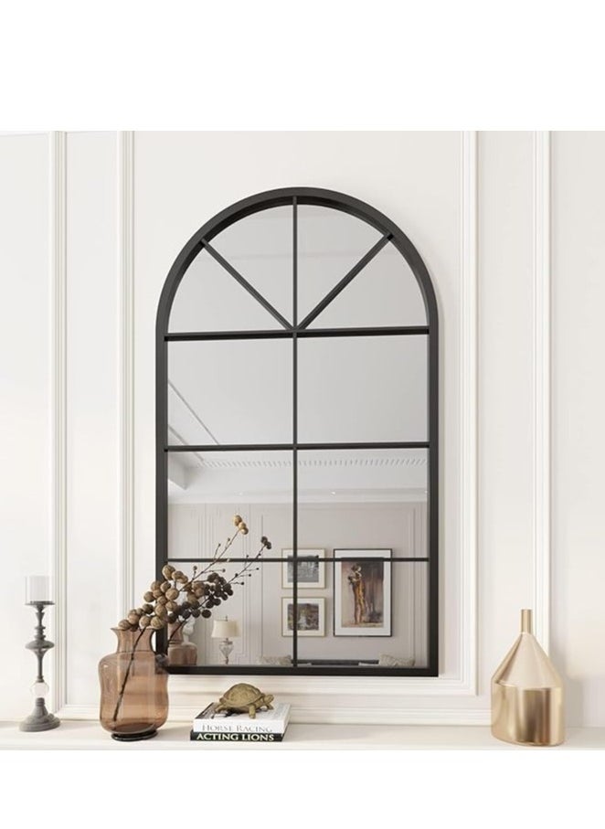 Decorative Black Wall Mirror 60x105cm – Long Hanging Arched Window Frame Design for Bathroom Vanity, Living Room, or Bedroom (Wall-Mounted)