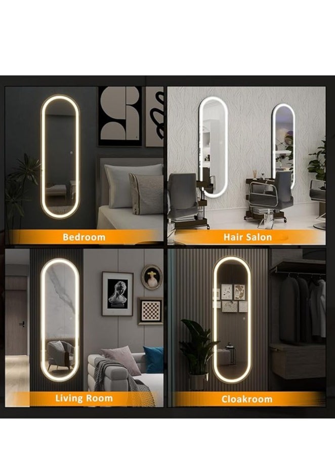 Oval Full Length Mirror with Lights, 160x60cm – Lighted Wall Mirror with Face Light Dimming & 3 Color Lighting, Wall-Mounted Full Body Mirror for Bedroom