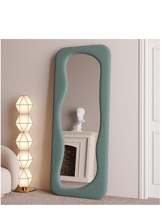 Full Length Mirror 60x160cm – Wavy Arched Floor/Wall Leaning Mirror with Flannel-Wrapped Wooden Frame for Bedroom, Living Room Decor