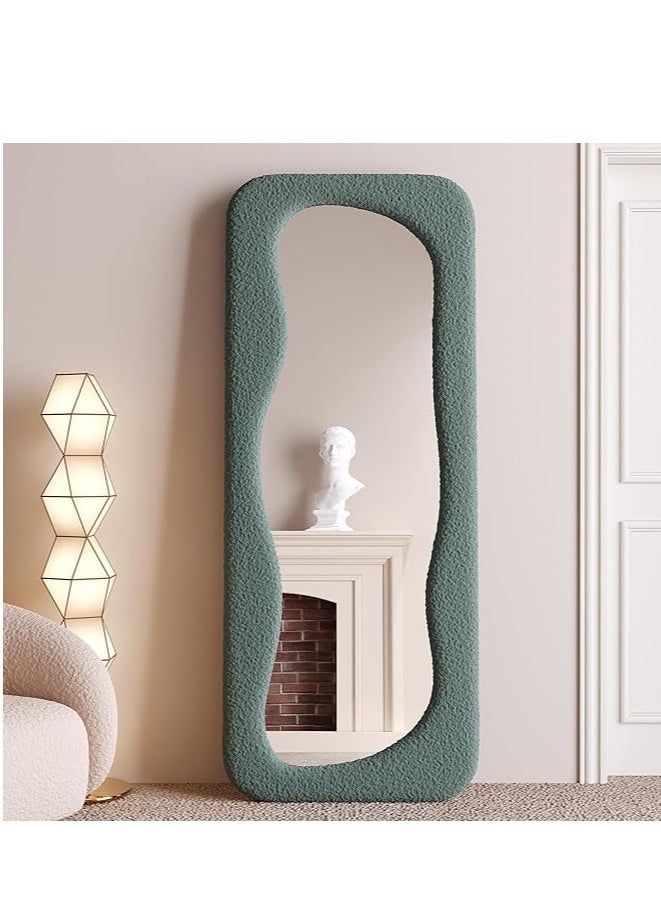 Full Length Mirror 60x160cm – Wavy Arched Floor/Wall Leaning Mirror with Flannel-Wrapped Wooden Frame for Bedroom, Living Room Decor