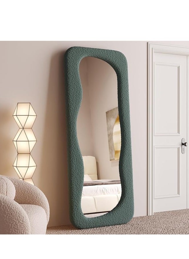 Full Length Mirror 60x160cm – Wavy Arched Floor/Wall Leaning Mirror with Flannel-Wrapped Wooden Frame for Bedroom, Living Room Decor