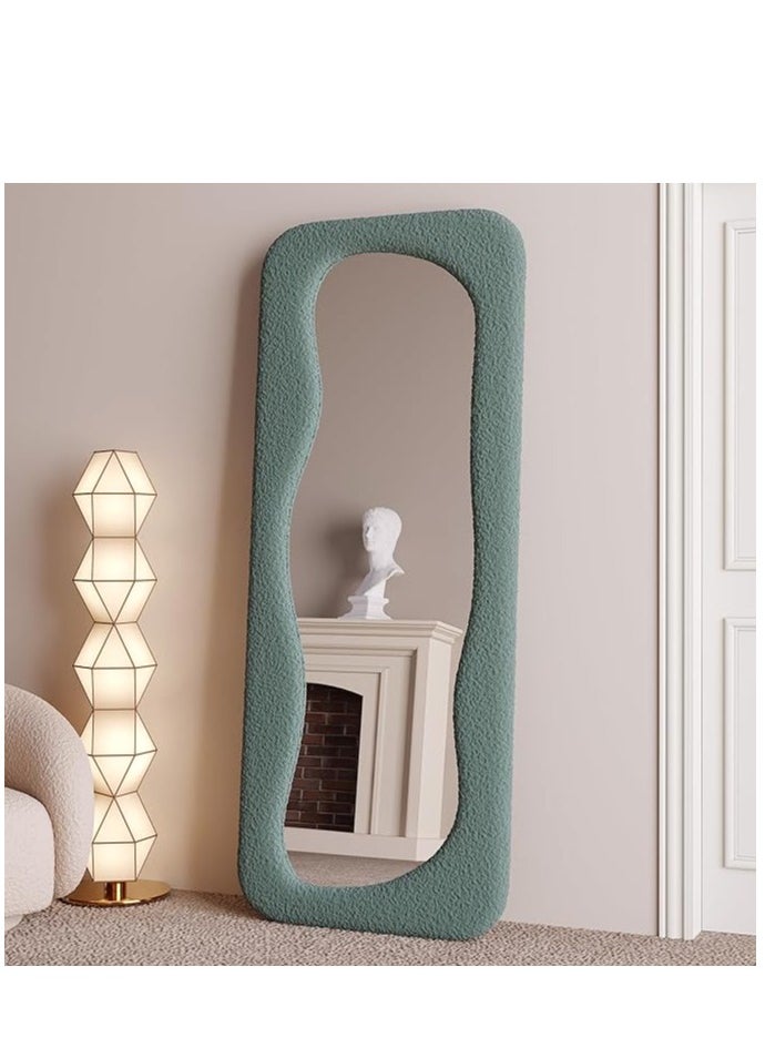 Full Length Mirror 60x160cm – Wavy Arched Floor/Wall Leaning Mirror with Flannel-Wrapped Wooden Frame for Bedroom, Living Room Decor