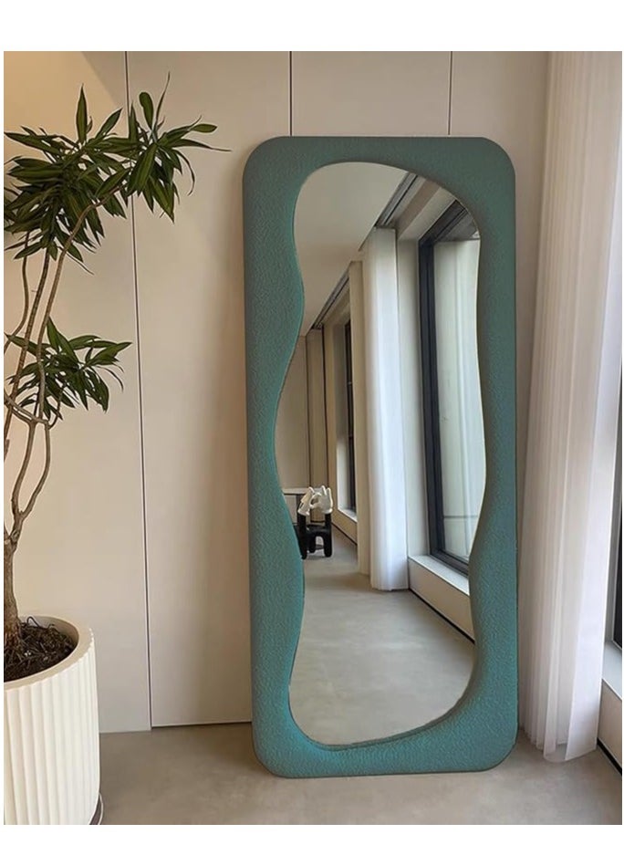 Full Length Mirror 60x160cm – Wavy Arched Floor/Wall Leaning Mirror with Flannel-Wrapped Wooden Frame for Bedroom, Living Room Decor