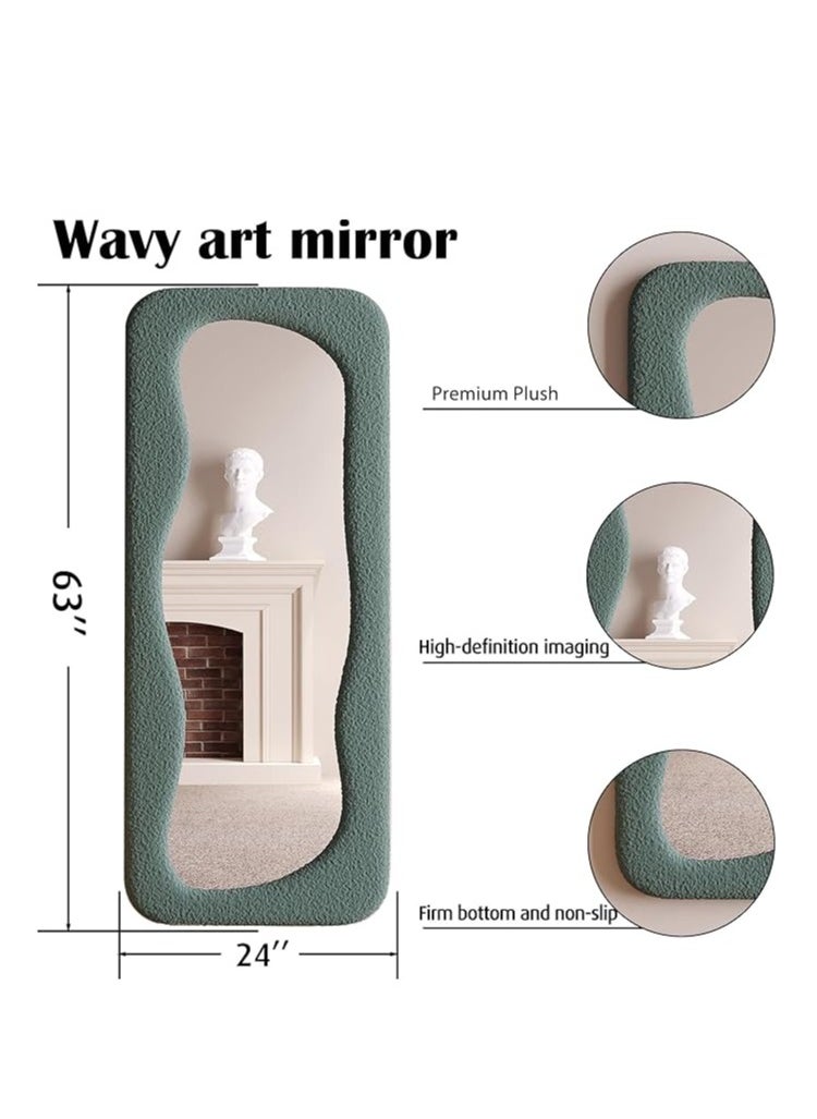 Full Length Mirror 60x160cm – Wavy Arched Floor/Wall Leaning Mirror with Flannel-Wrapped Wooden Frame for Bedroom, Living Room Decor