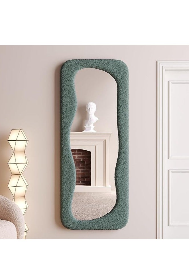 Full Length Mirror 60x160cm – Wavy Arched Floor/Wall Leaning Mirror with Flannel-Wrapped Wooden Frame for Bedroom, Living Room Decor