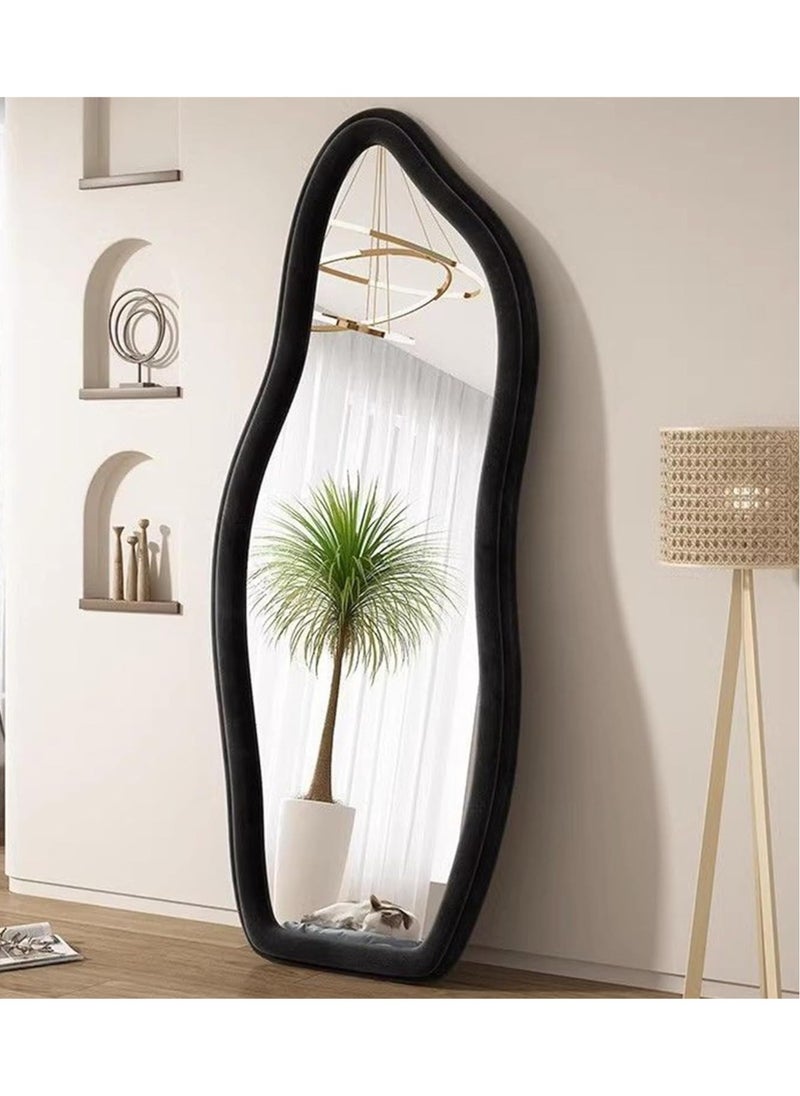 Full Length Mirror 60x160cm – White Wavy Arched Floor/Wall Leaning Mirror with Flannel-Wrapped Wooden Frame for Bedroom or Living Room