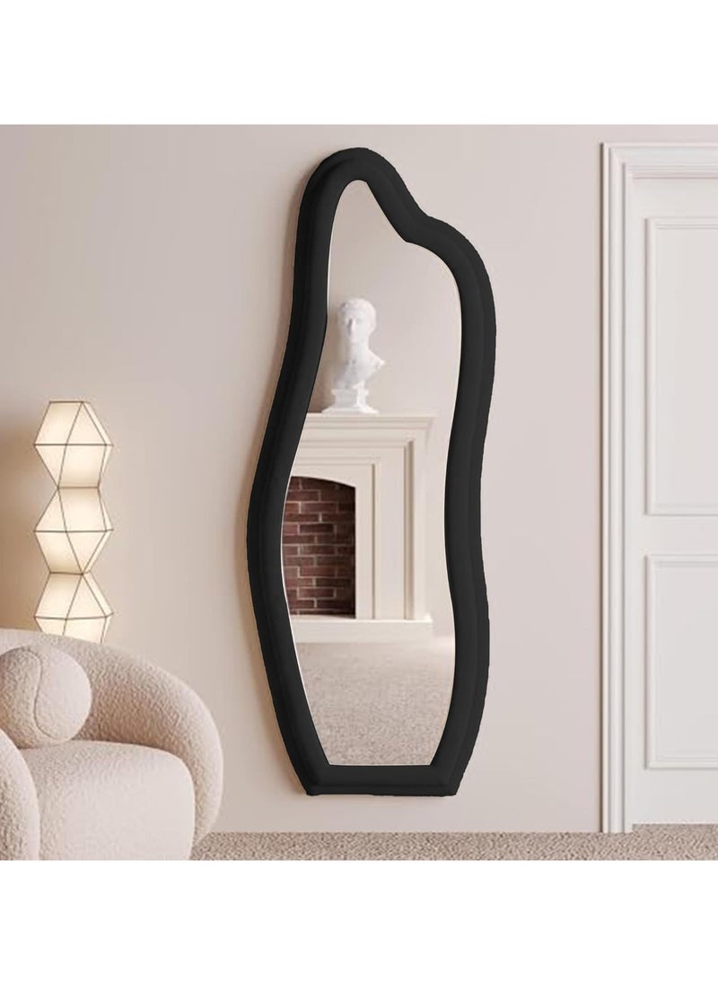 Full Length Mirror 60x160cm – White Wavy Arched Floor/Wall Leaning Mirror with Flannel-Wrapped Wooden Frame for Bedroom or Living Room