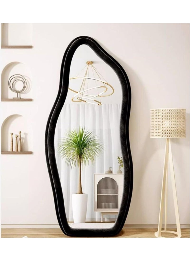 Full Length Mirror 60x160cm – White Wavy Arched Floor/Wall Leaning Mirror with Flannel-Wrapped Wooden Frame for Bedroom or Living Room