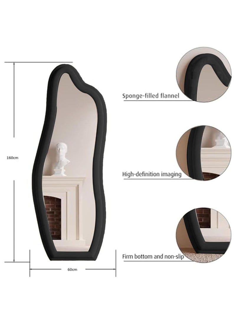 Full Length Mirror 60x160cm – White Wavy Arched Floor/Wall Leaning Mirror with Flannel-Wrapped Wooden Frame for Bedroom or Living Room