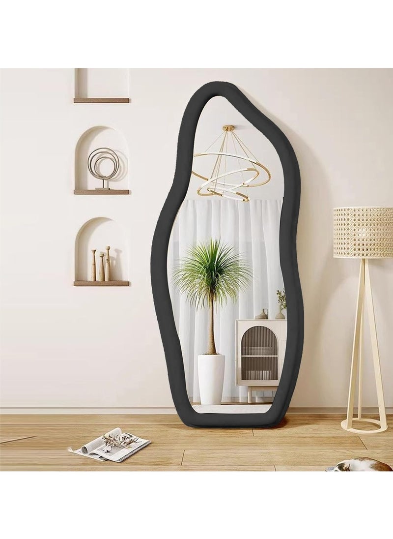 Full Length Mirror 60x160cm – White Wavy Arched Floor/Wall Leaning Mirror with Flannel-Wrapped Wooden Frame for Bedroom or Living Room