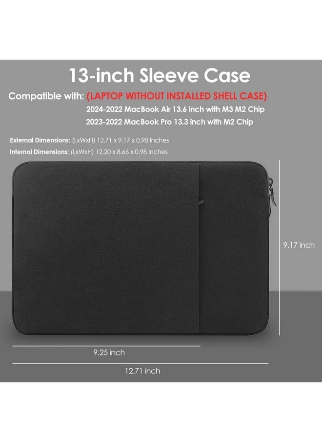 ProElife 13-Inch Laptop Sleeve Case for 2024-2022 MacBook Air 13.6 inch with Apple M3 M2 Chip & 2022 MacBook Pro 13.3 inch M2 Chip Accessory Traveling Carrying Canvas Bag Cover Simple Case (Black)