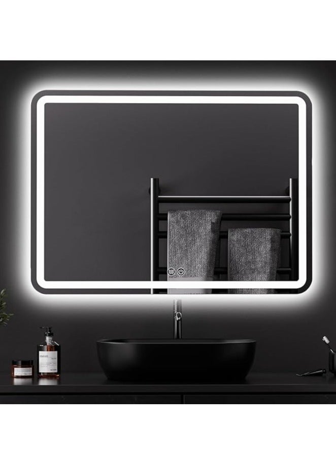 LED Bathroom Vanity Mirror 100x60cm – Backlit and Front Lights, Anti-Fog, 3 Dimmable Colors, Memory, Waterproof, Horizontal/Vertical Wall Mount