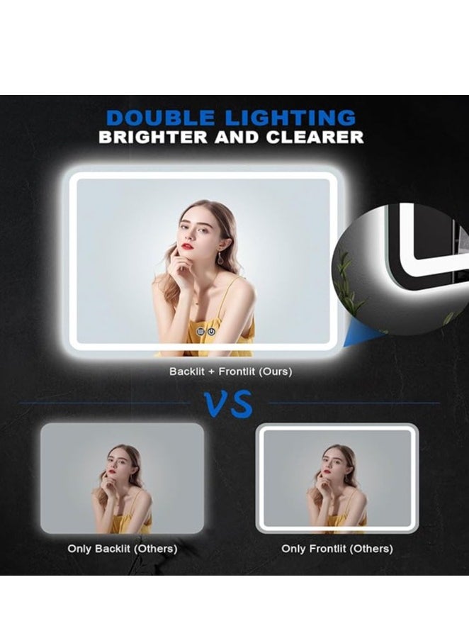 LED Bathroom Vanity Mirror 100x60cm – Backlit and Front Lights, Anti-Fog, 3 Dimmable Colors, Memory, Waterproof, Horizontal/Vertical Wall Mount