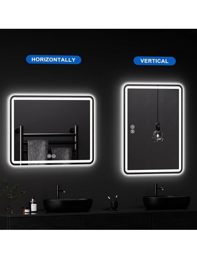 LED Bathroom Vanity Mirror 100x60cm – Backlit and Front Lights, Anti-Fog, 3 Dimmable Colors, Memory, Waterproof, Horizontal/Vertical Wall Mount