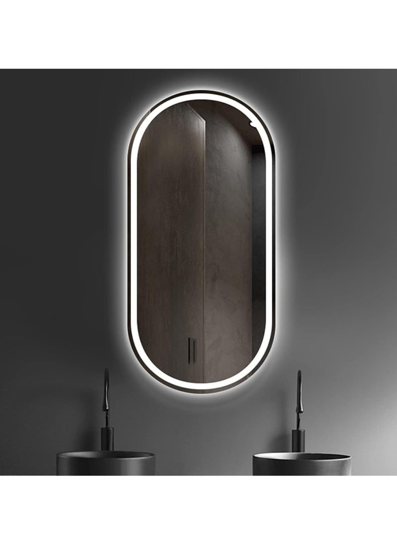 Modern LED Oval Bathroom Makeup Mirror – Anti-Fog Wall-Mounted Lighted Mirror with 3 Colors and Dimmable Brightness for Vanity (100X 50 CM)