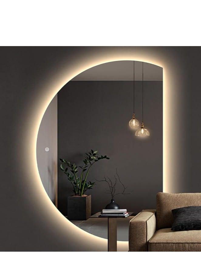 Semicircle Backlit LED Vanity Mirror 150x105cm – Bathroom Mirror with Touch Switch, 3 Dimmable Colors, HD Half Moon Irregular Wall Mount