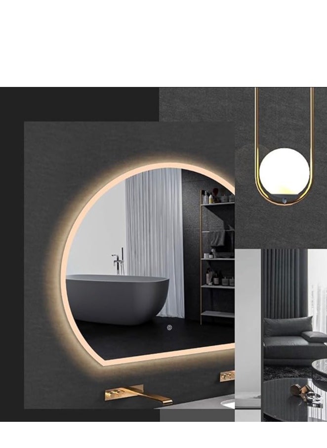 Half Circle Bathroom Mirror with LED Lights – Wall-Mounted HD Vanity Mirror with 3 Color Light Options for Modern Bathroom Decor (90 X 80 cm)