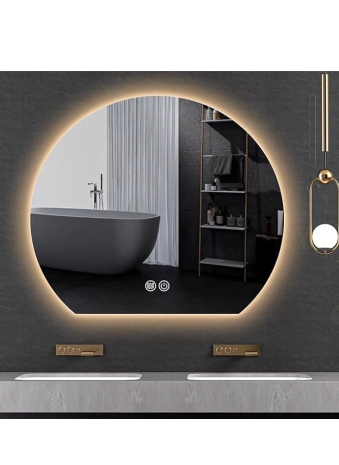 Half Circle Bathroom Mirror with LED Lights – Wall-Mounted HD Vanity Mirror with 3 Color Light Options for Modern Bathroom Decor (90 X 80 cm)