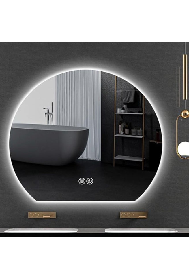 Half Circle Bathroom Mirror with LED Lights – Wall-Mounted HD Vanity Mirror with 3 Color Light Options for Modern Bathroom Decor (90 X 80 cm)