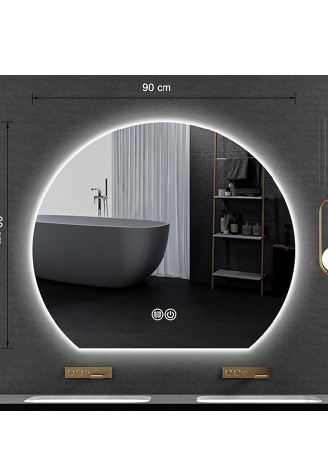 Half Circle Bathroom Mirror with LED Lights – Wall-Mounted HD Vanity Mirror with 3 Color Light Options for Modern Bathroom Decor (90 X 80 cm)