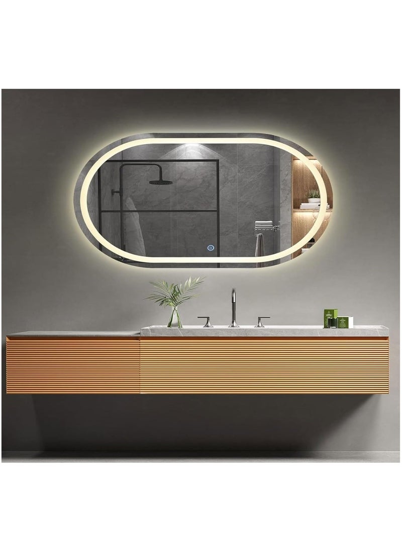 Large LED Oval Bathroom Mirror 60x120cm – Anti-Fog, Easy to Install Wall-Mounted Lighted Mirror with 3 Dimmable Brightness Colors