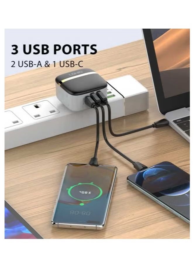 A3513Q High-Quality 3-Port USB Type-C 32W PD + 20W Fast Charger – Mobile Phone Adapter with QC 3.0, Wall Charger for Rapid Charging, Compatible with Smartphones, Tablets, Laptops & More