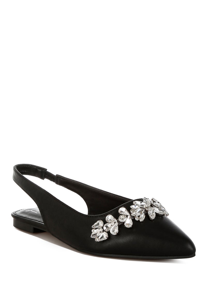 Diamante Embellished Flat Sandals in Black