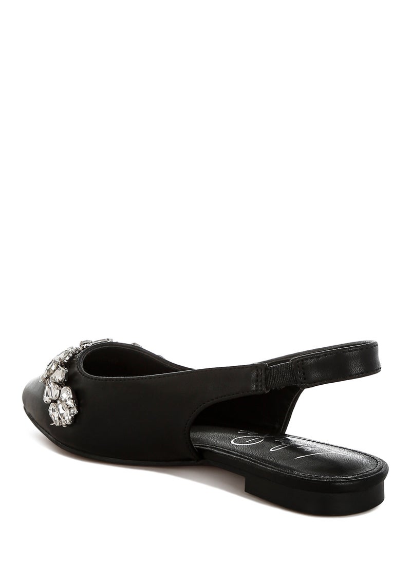 Diamante Embellished Flat Sandals in Black