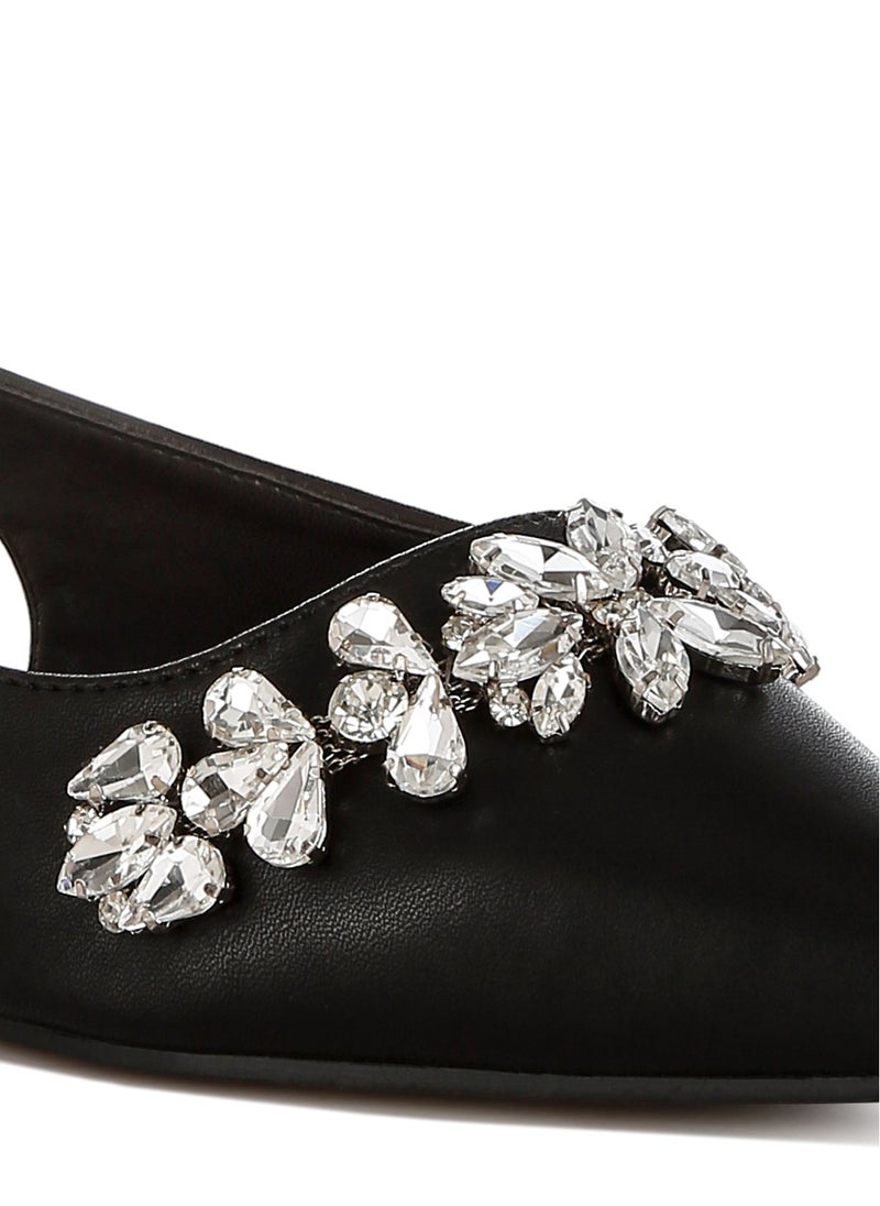 Diamante Embellished Flat Sandals in Black