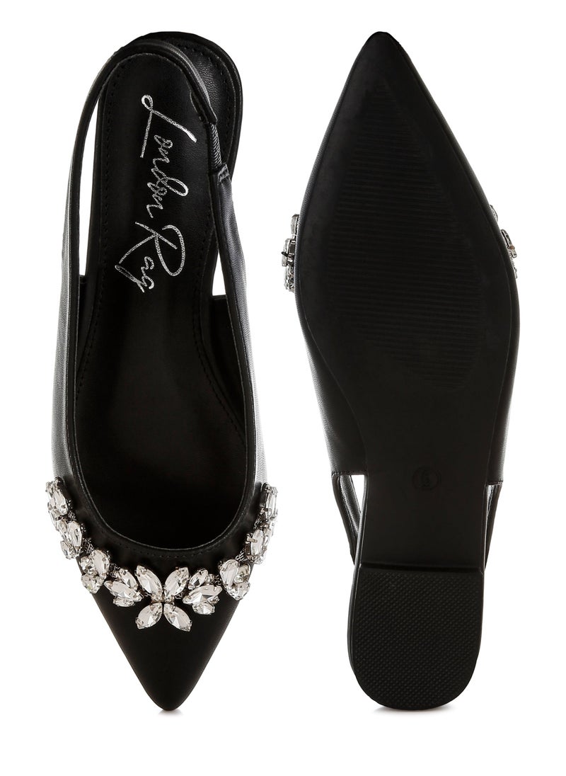 Diamante Embellished Flat Sandals in Black