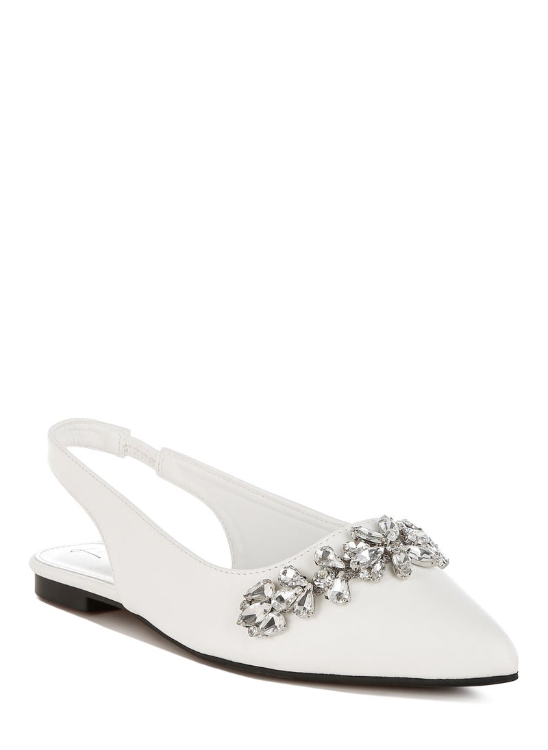 White Diamante Embellished Flat Sandals