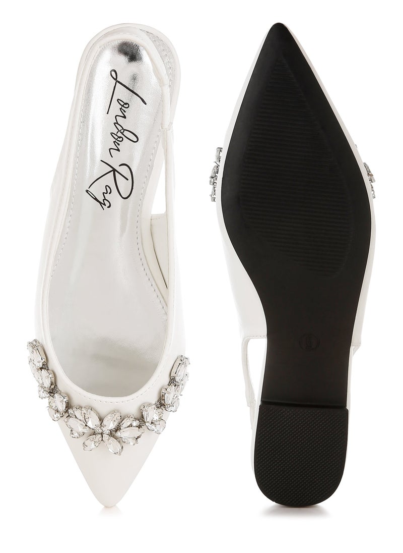 White Diamante Embellished Flat Sandals