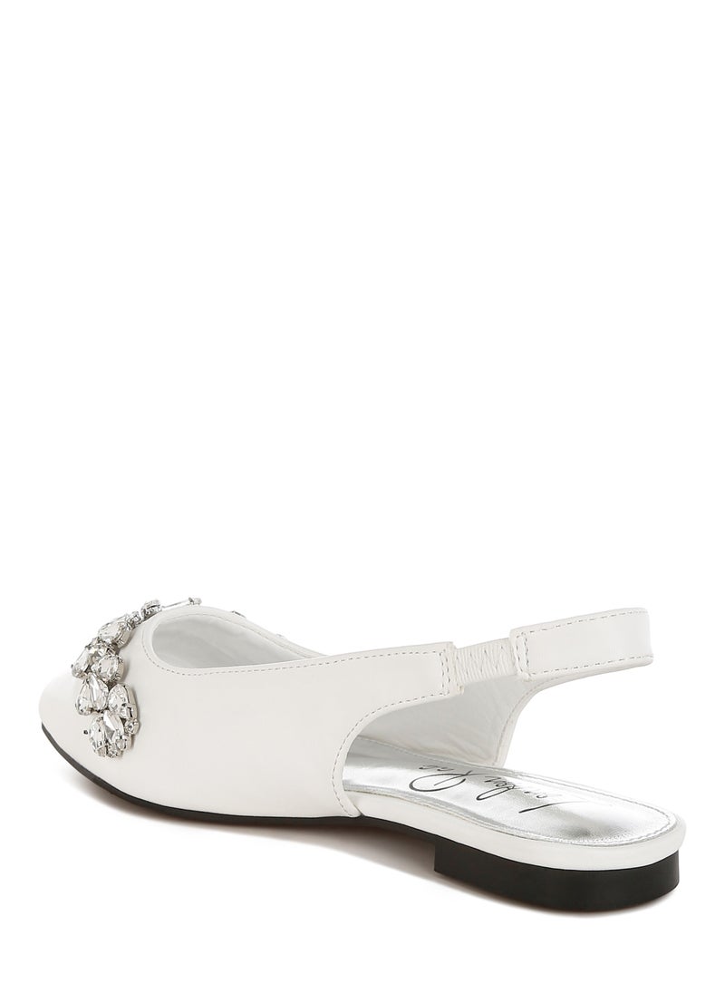 White Diamante Embellished Flat Sandals