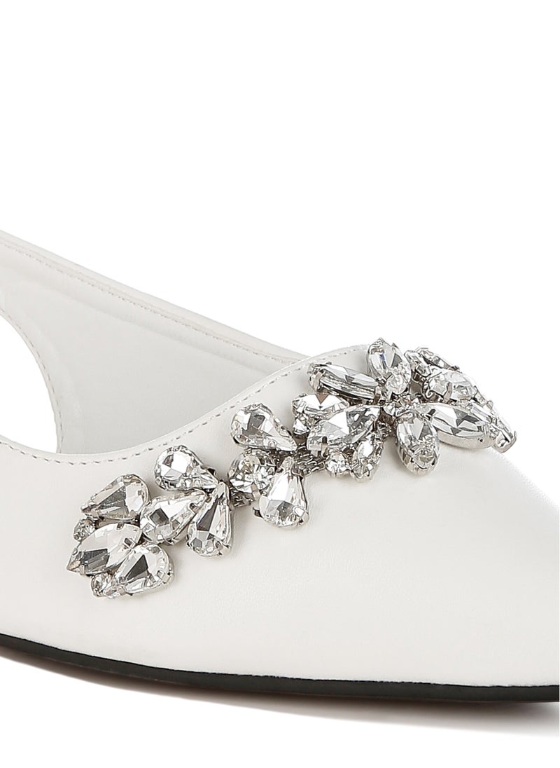 White Diamante Embellished Flat Sandals