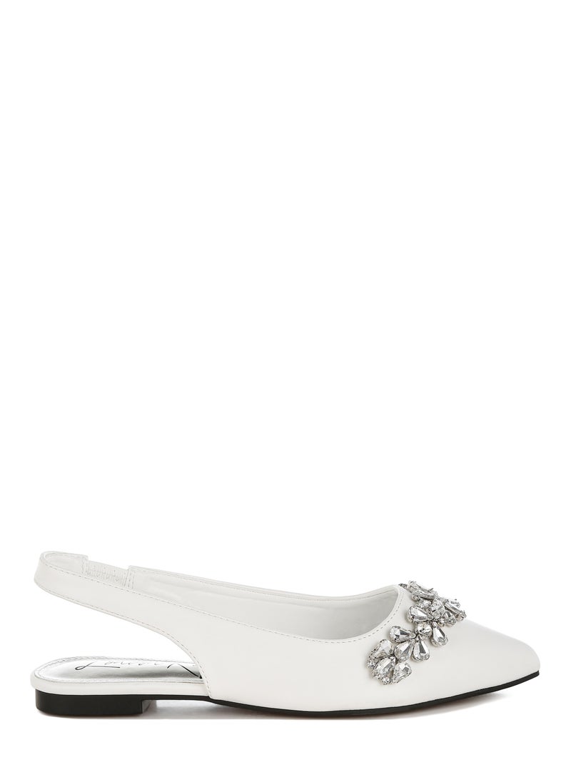 White Diamante Embellished Flat Sandals