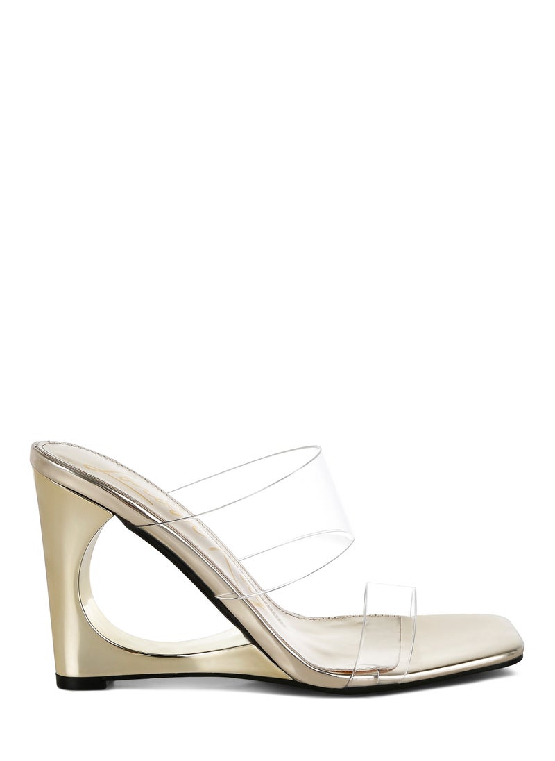 Fantasy Wedge Heel Clear Sandals in Gold