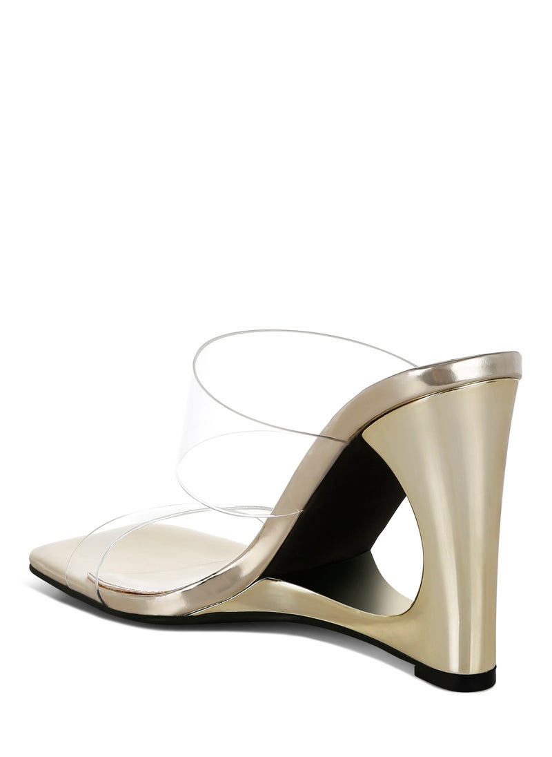 Fantasy Wedge Heel Clear Sandals in Gold