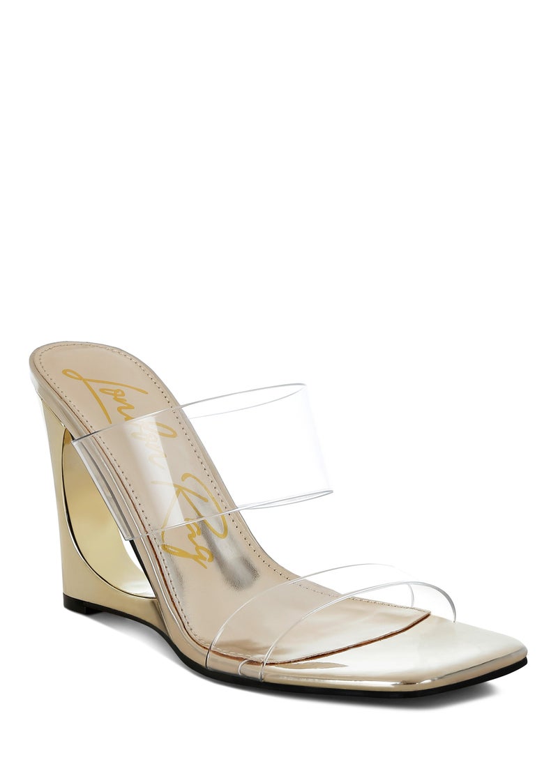 Fantasy Wedge Heel Clear Sandals in Gold